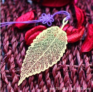 精致金色细纹树叶脉书签 黄铜金属书签商务礼品 金色细纹桑叶书签