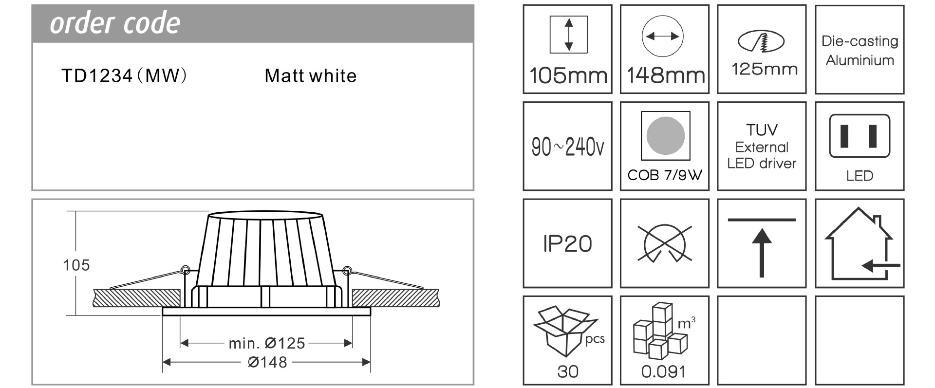 批发供应铝压铸cob筒灯 le.