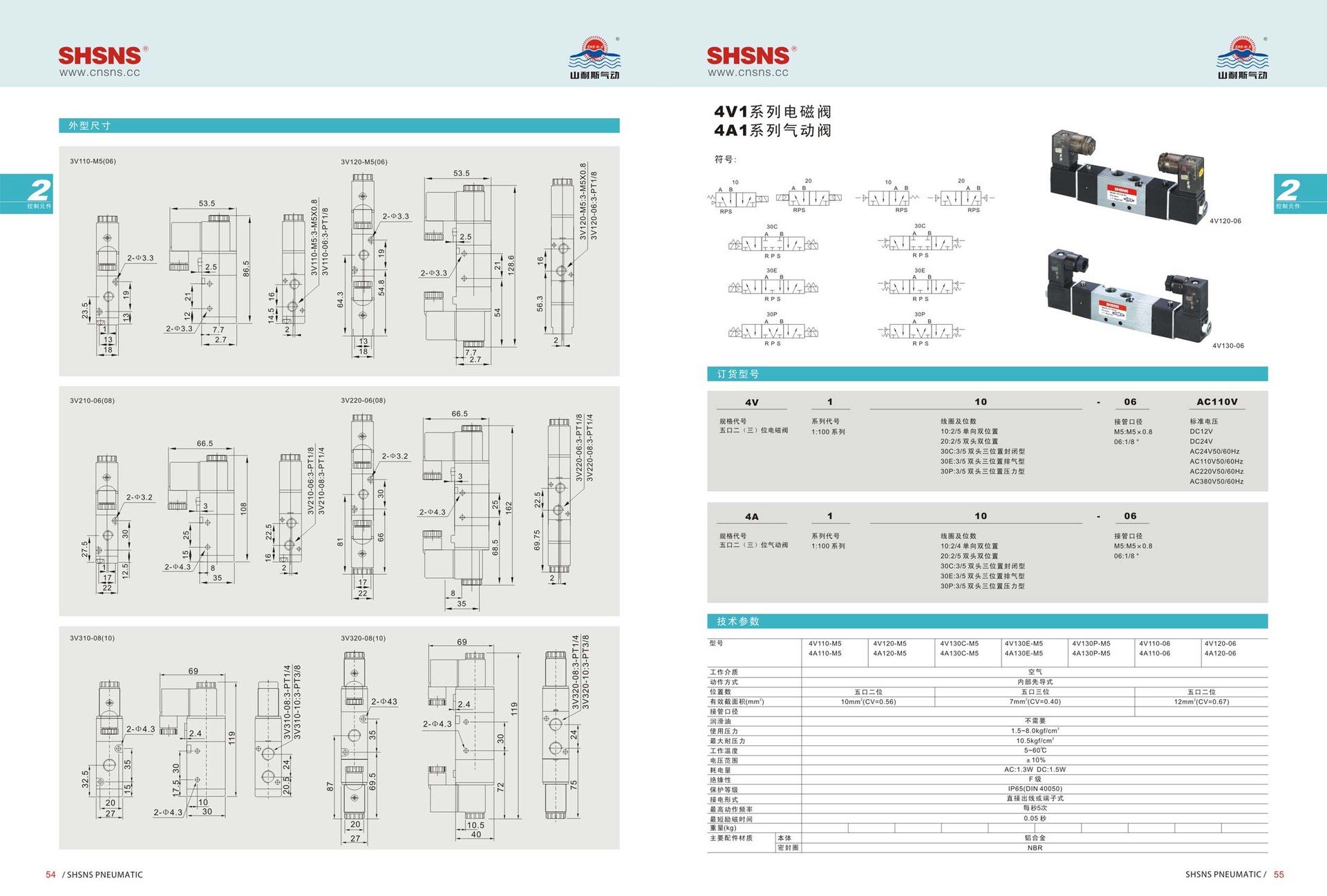 shsns山耐斯4v130-06 3位五通 电磁阀 电控阀 气动阀