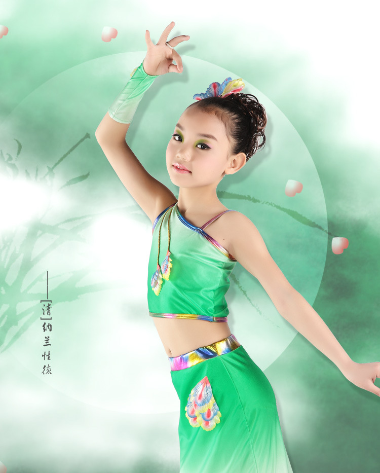 儿童孔雀舞蹈服 孔雀舞演出服装 幼儿傣族舞表演比赛服女童民族服图片