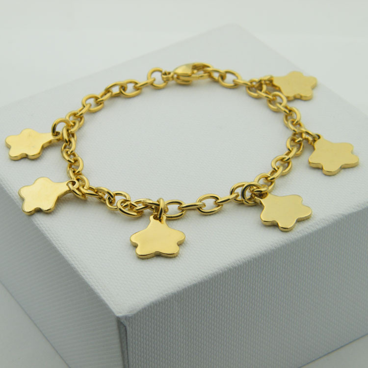 外贸货源休闲朋克风吊星星钛钢镀金色男女粗手链s.steel bracelet