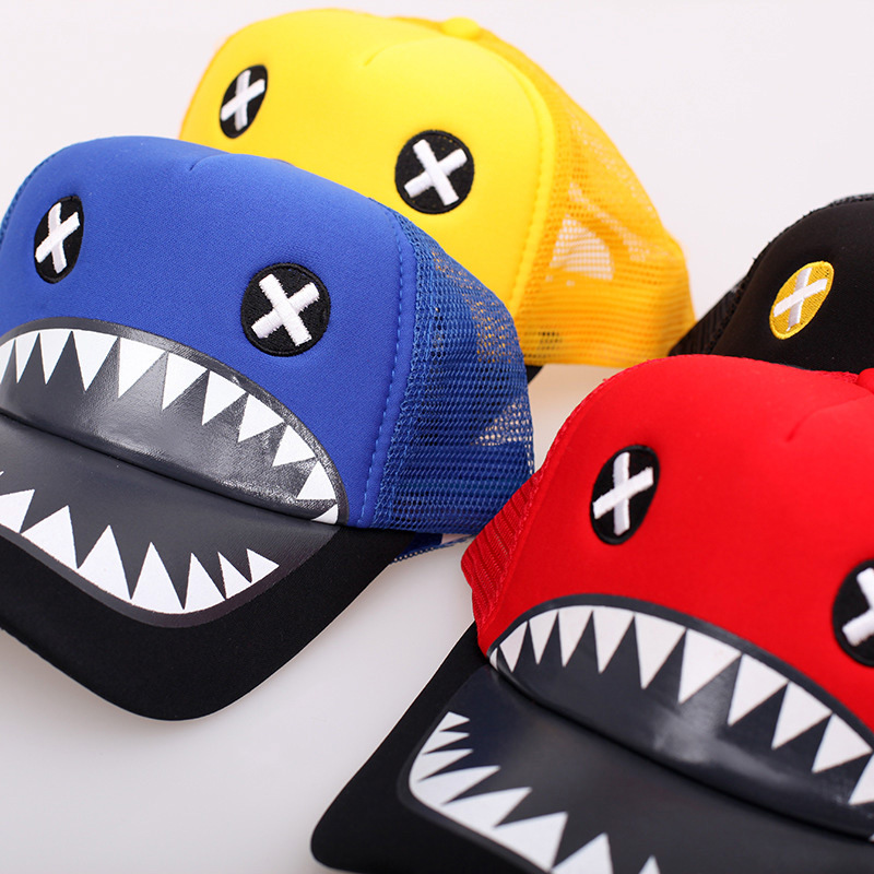 亲子帽子韩版秋冬天潮鲨鱼牙齿嘻哈鸭舌货车网帽棒球帽子一件代发