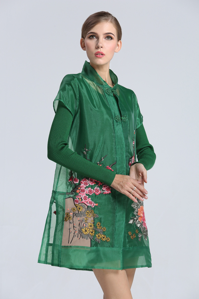 2015春装新款女装绣花刺绣民族风长袖连衣裙披肩两件套