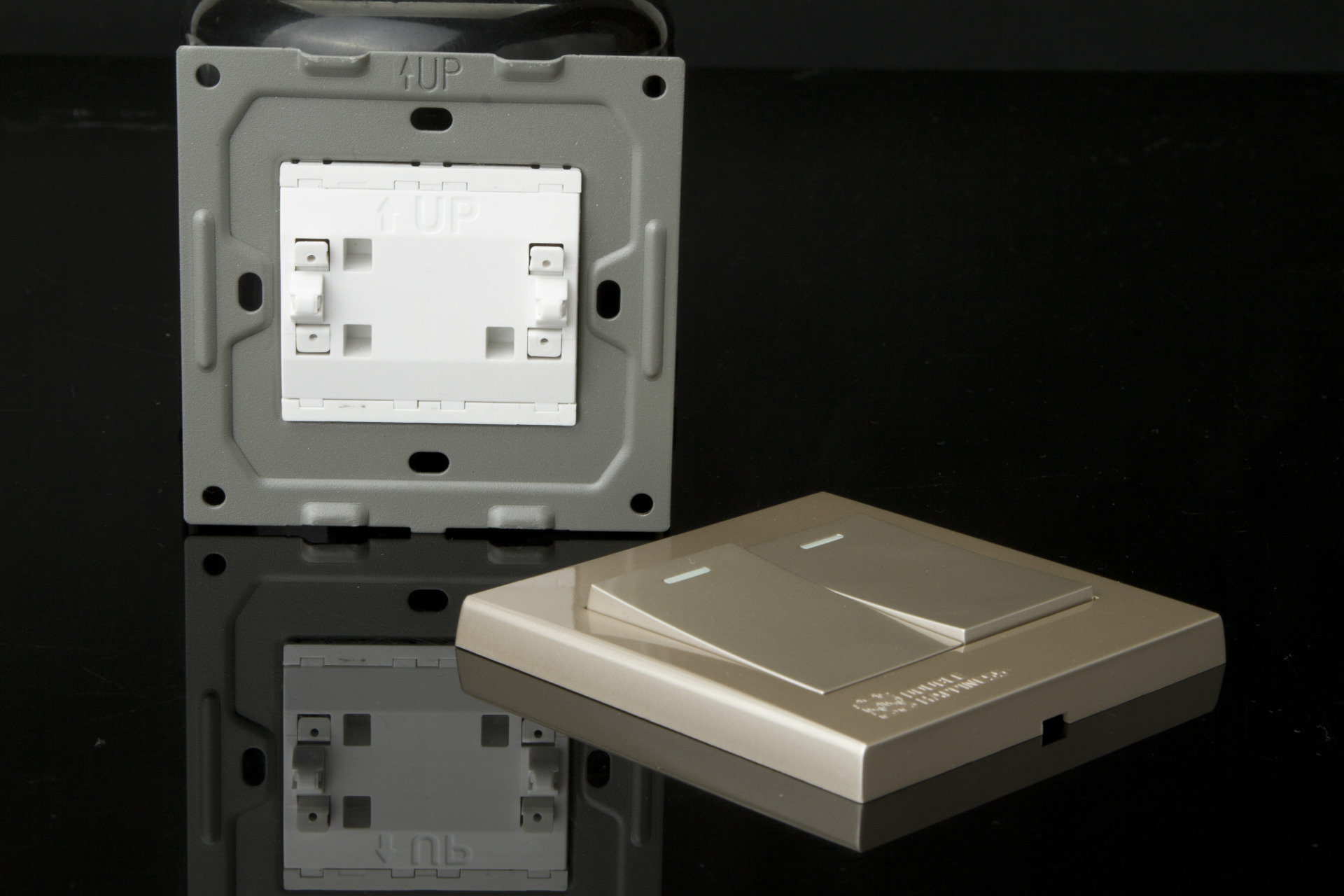 双喜墙壁开关插座 86型 清韵-天青 香槟金 二开单控大翘板开关