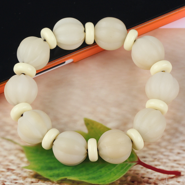 天然白菩提根佛珠手串 贝叶棕原籽打磨带皮南瓜型佛珠手链大号