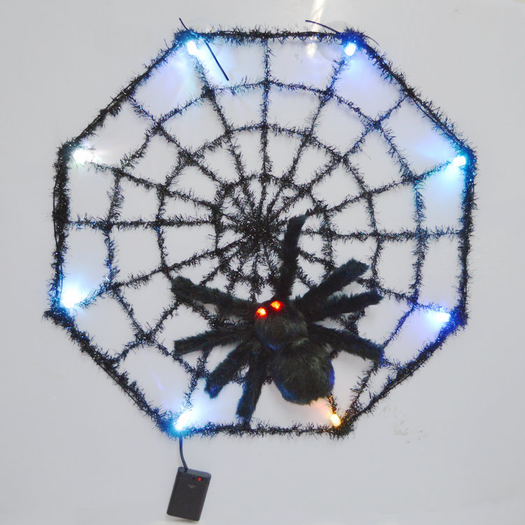 万圣节道具 场地装饰 彩色发光蜘蛛网 钢圈拉花蜘蛛网 55厘米直径
