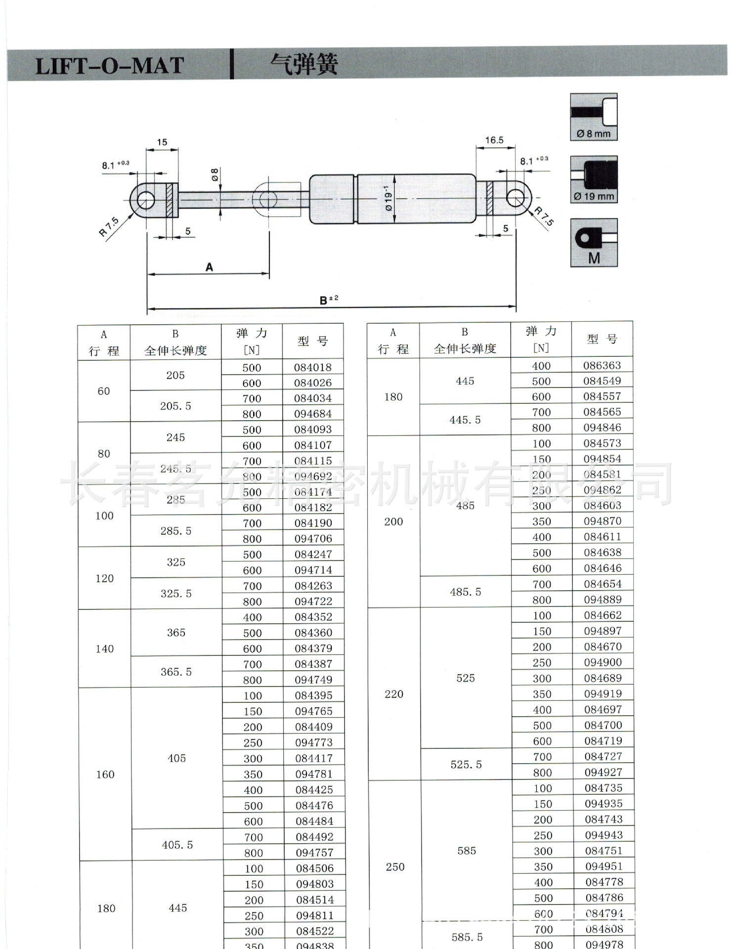 气弹簧规格型号参数图片