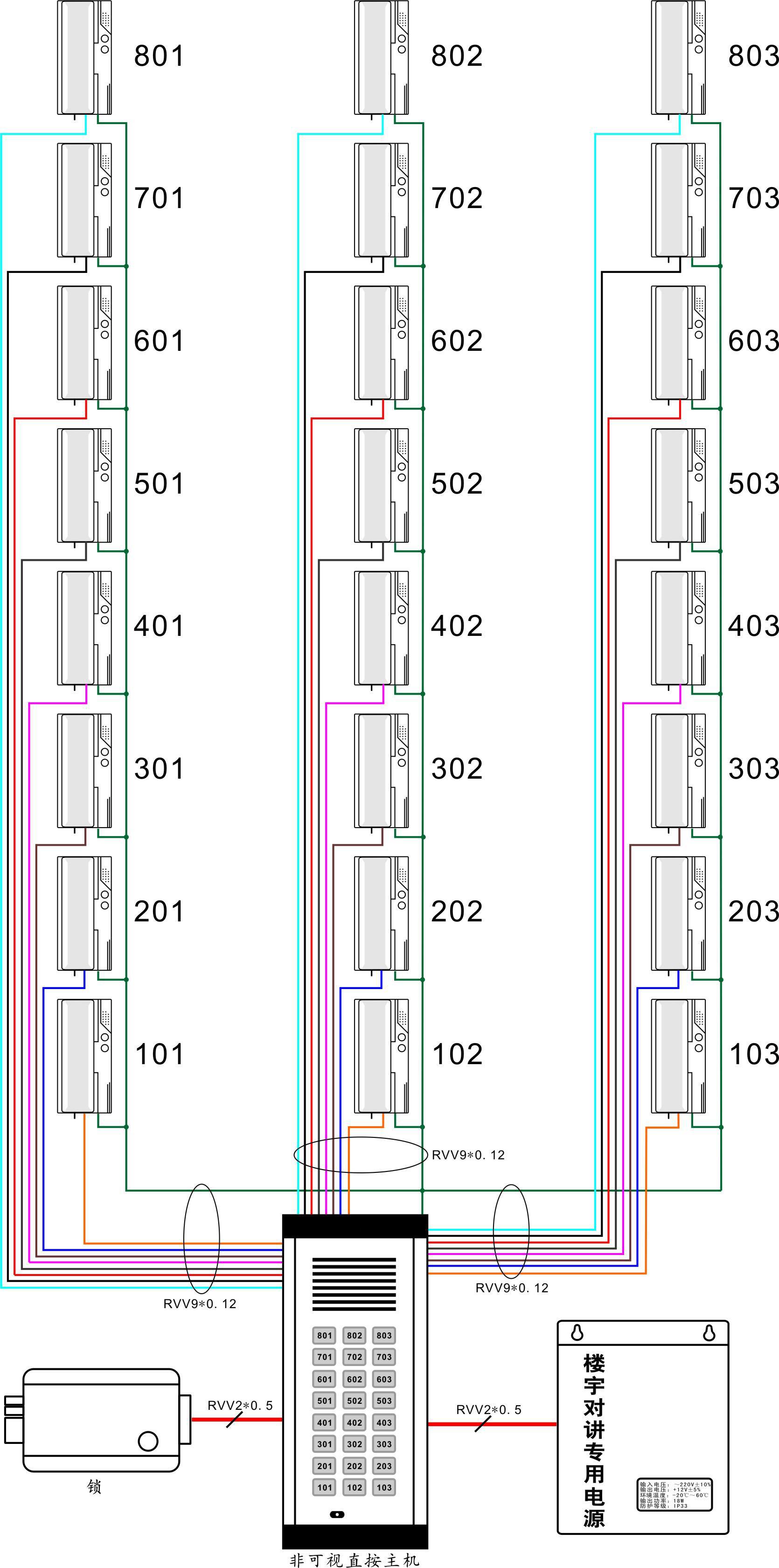 楼宇对讲机五线接线图图片