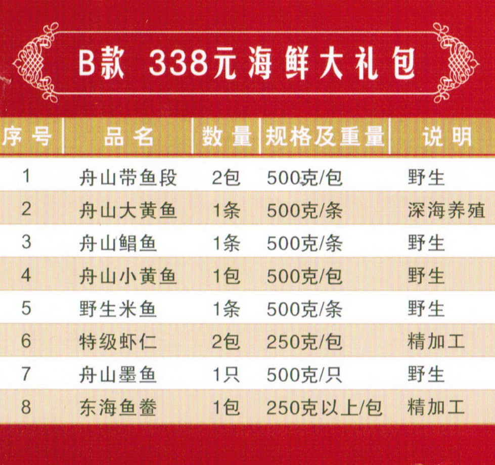 优质年货舟山海鲜大礼包b款(送礼佳品)正宗舟山海鲜品礼盒批发