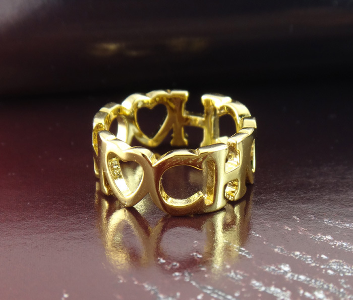 【中东白铜首饰】精美镂空字母拼接戒指铜镀白金 高档铜饰ch戒指