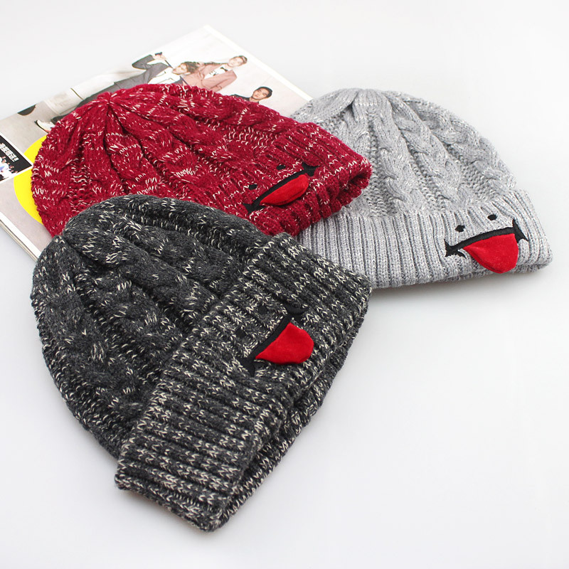 韩国秋冬季新款帽子 男女士针织帽舌头保暖户外潮毛线帽