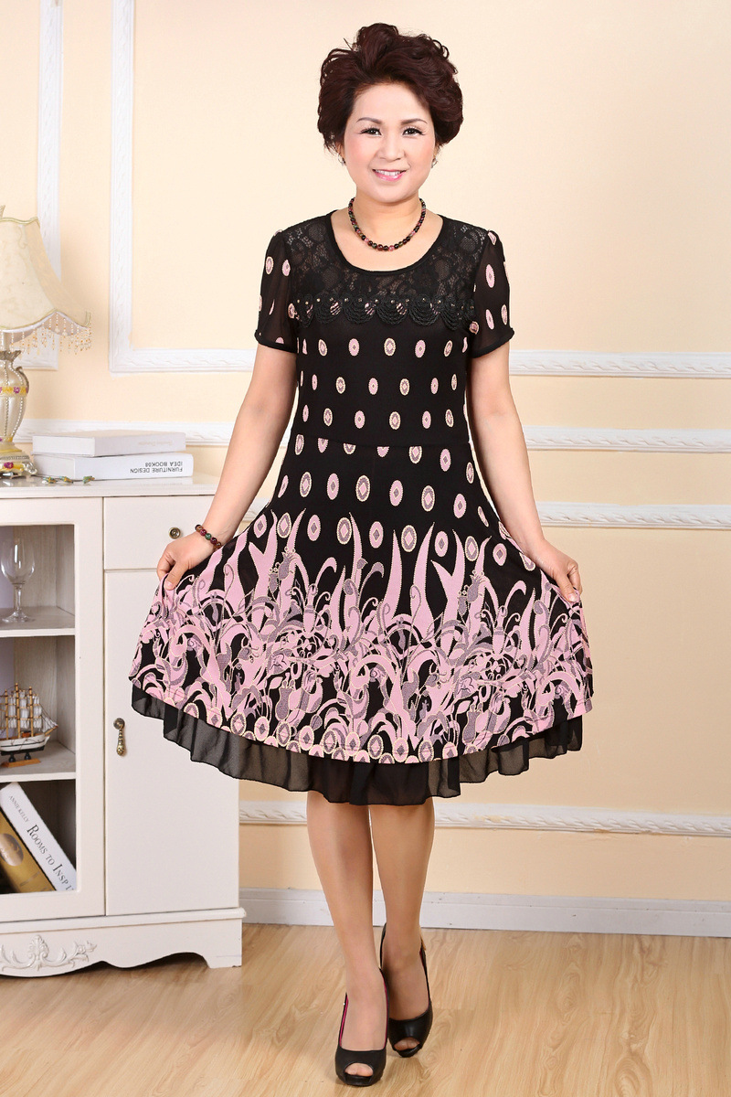 中年女装连衣裙妈妈装短袖连衣裙中老年连衣裙夏季新款批发