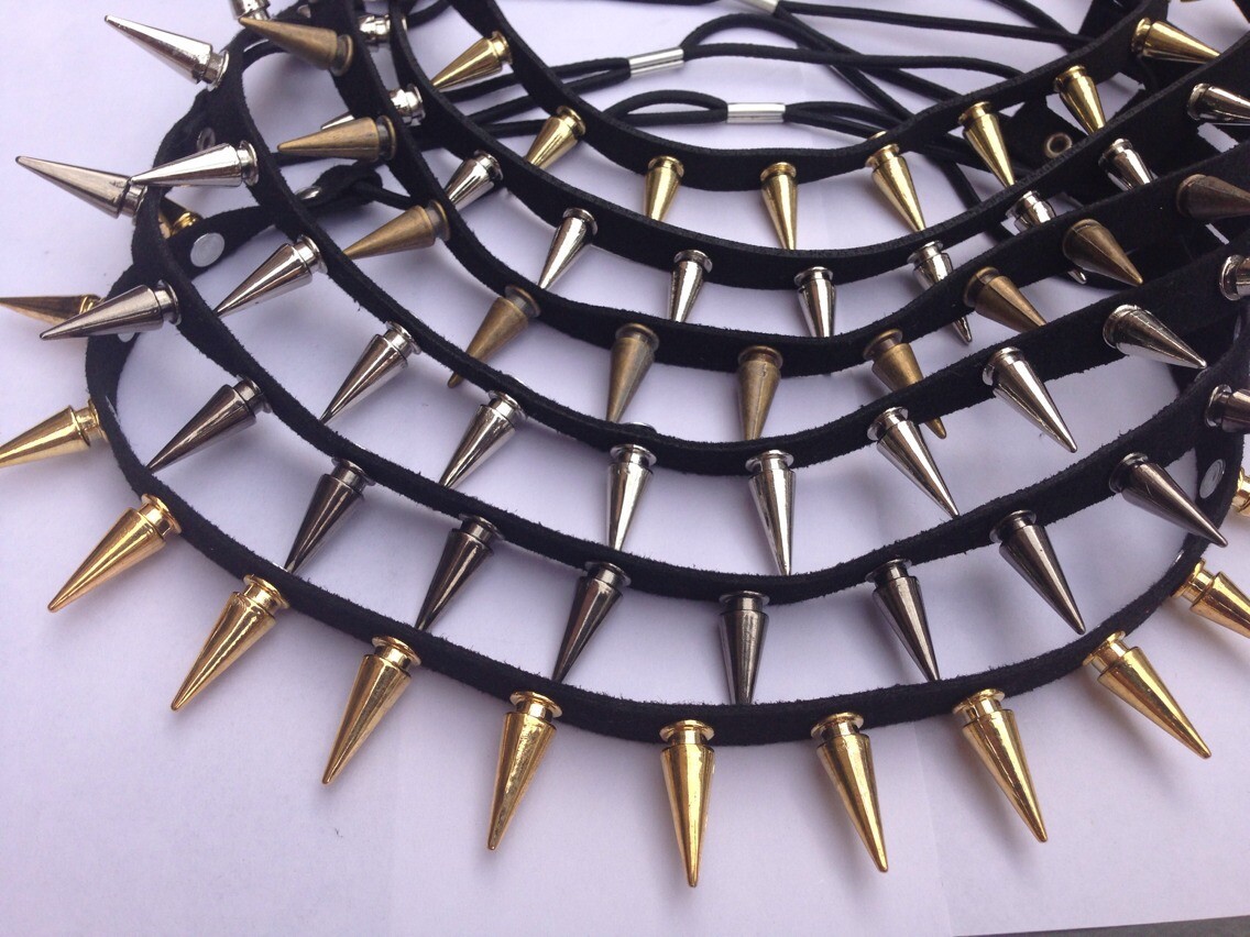 欧美朋克风钉子皮质铆钉项链 多功能可当手链发带用