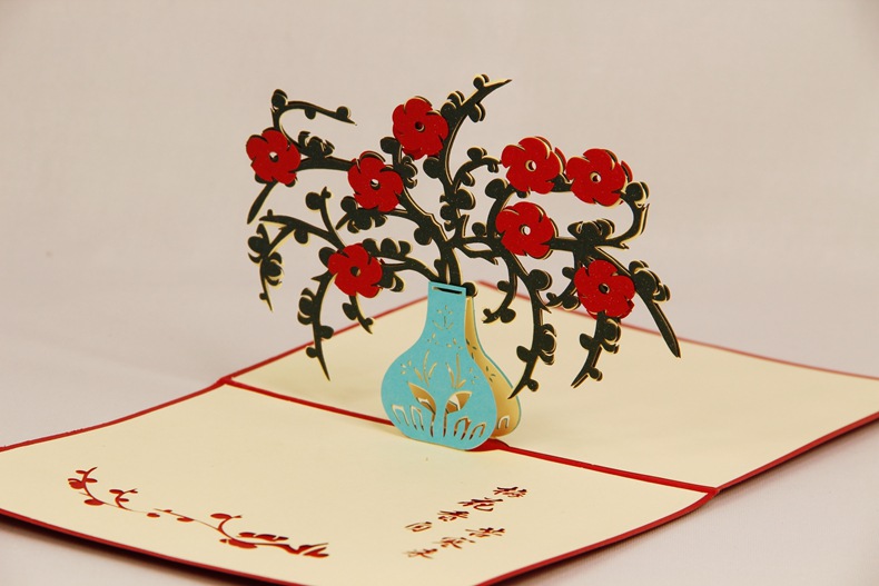 立体贺卡梅花 diy手工创意生日祝福明信片母亲感恩节 定制批发