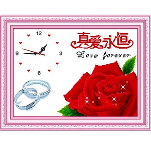 义乌十字绣厂家直销 真爱永恒(钟) 精准印花十字绣 一件代发