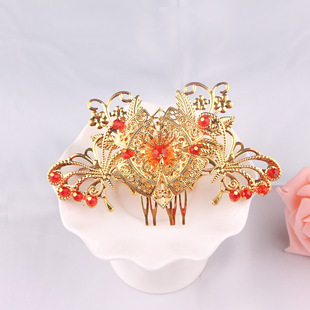 中式金色花朵古典古装造型新娘头饰 结婚配饰饰品皇冠发饰