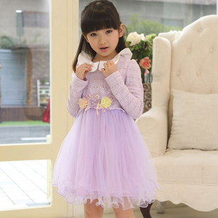 2015春秋童装童裙女童长袖连衣裙一件代发蕾丝宝宝公主裙中大童潮