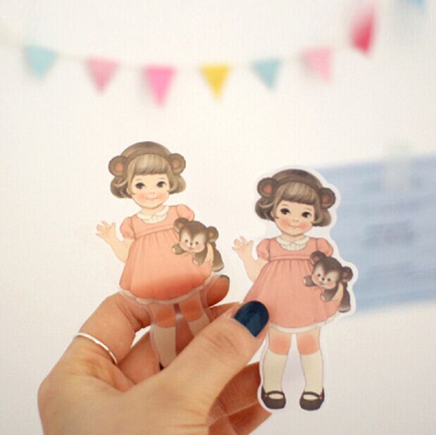 韩国afrocat可爱娃娃透明底色贴纸组 日记本装饰贴画萌6张入