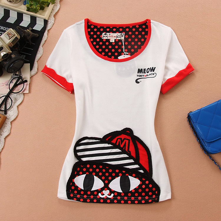 2015阿桑娜夏装新款少女装立体卡通帽子圆领短袖t恤批发一件代发