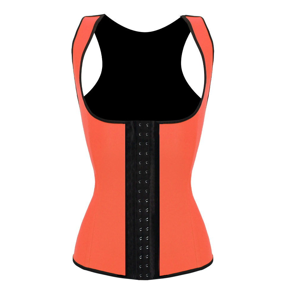 外贸宽肩带橙色橡胶塑身衣rubber corset欧美收腹束身衣批发