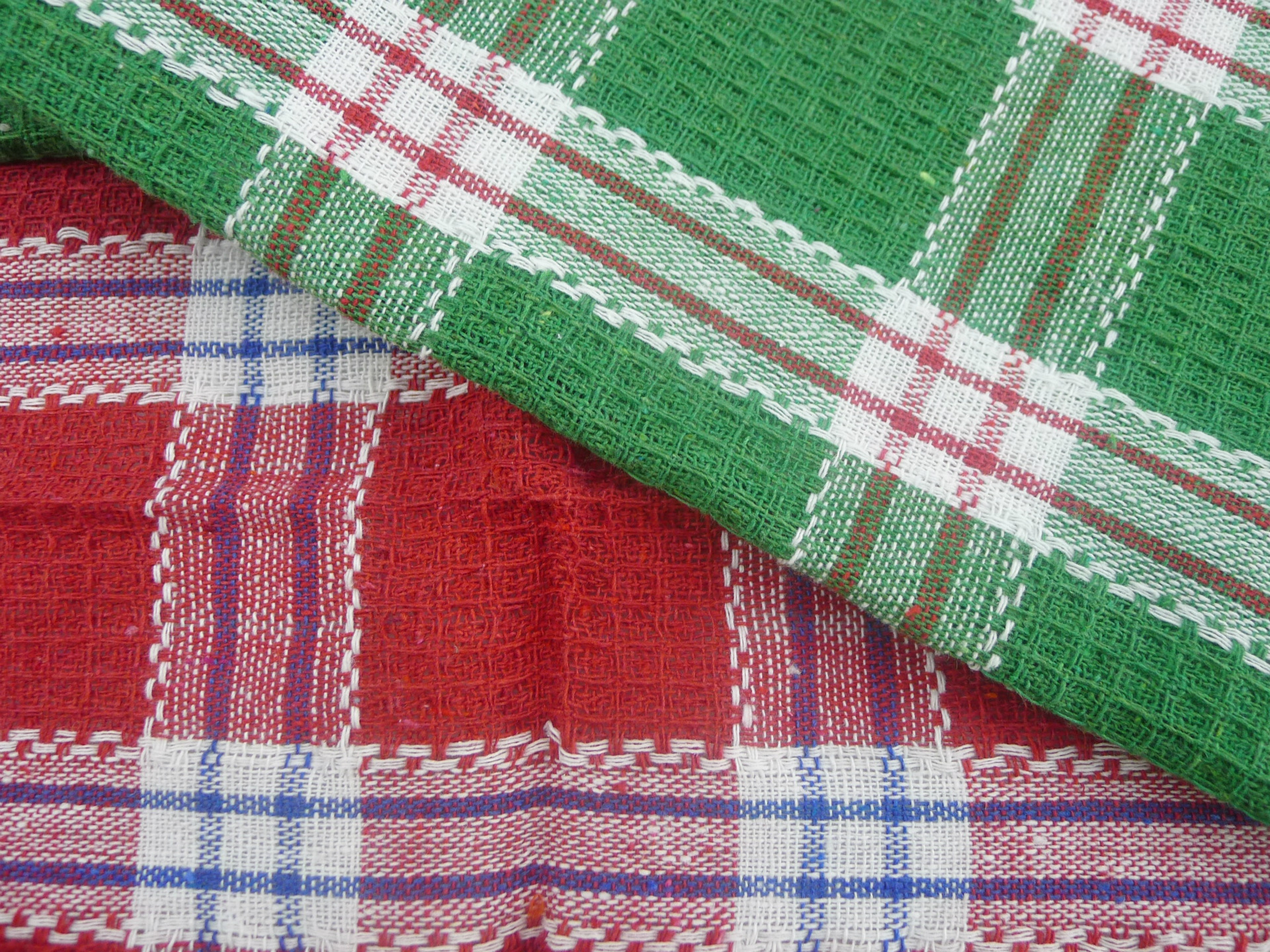 定做生产供应涤棉华夫格彩条刺绣厨房巾格子茶巾外贸须边茶巾