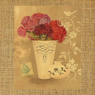 复古欧式花卉 酒吧招贴画 客厅玄关牛皮纸装饰画 40x50厂家批发