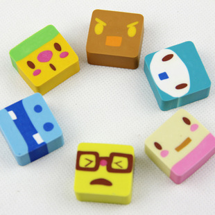 日韩创意文具快乐家族橡皮擦 可爱表情图案橡皮套装3个装学生礼物