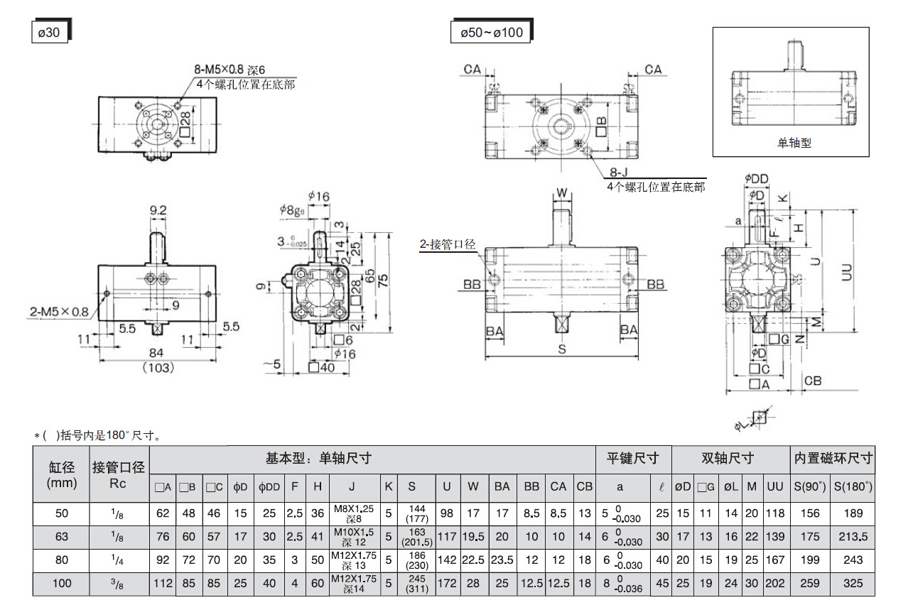 旋转气缸cra1b50-180 smc型旋转气缸