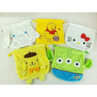 厂家直供毛绒卡通束口袋 多款动漫款式 毛绒布卡通束口袋