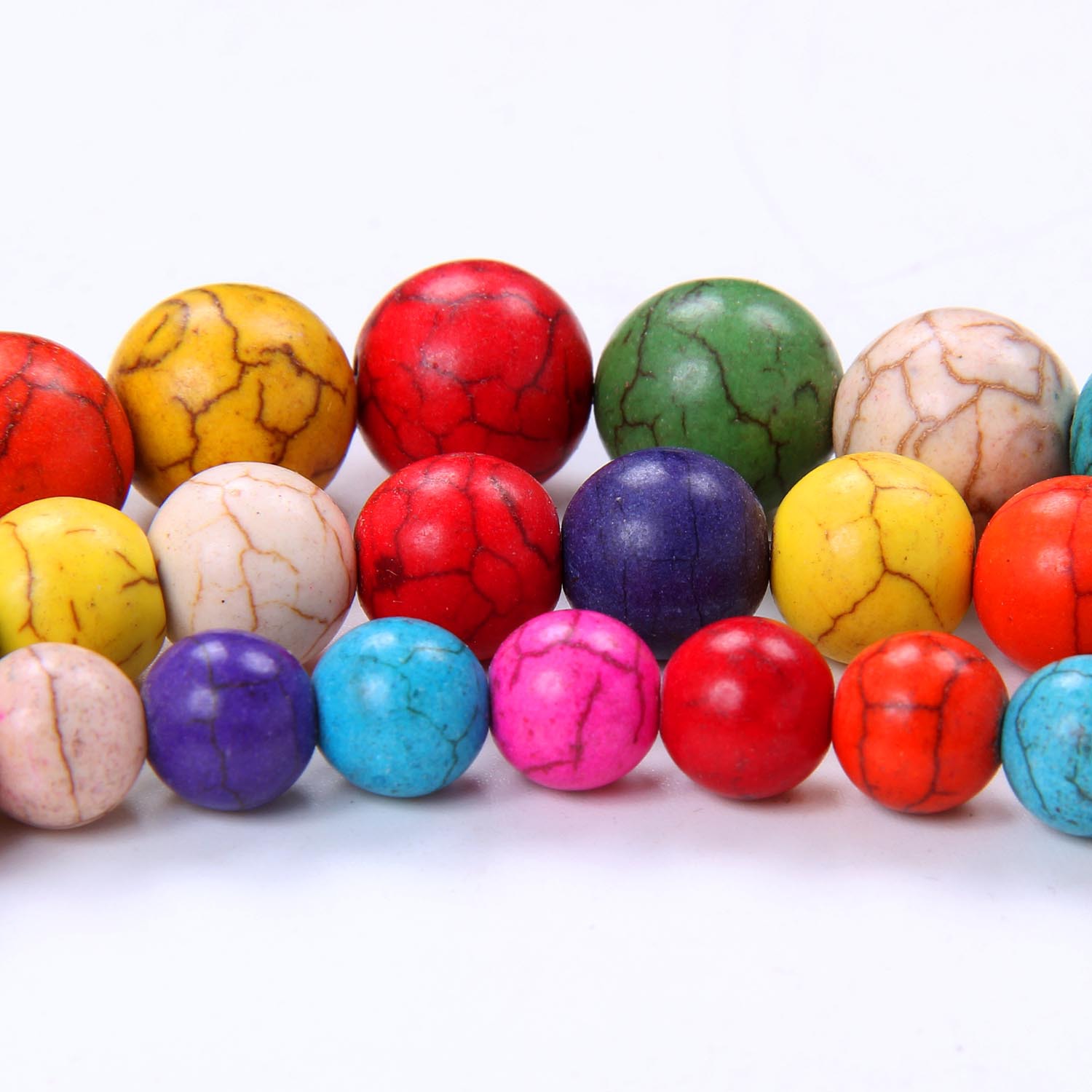 多色七彩松石散珠 彩色松石圆珠半成品 糖果色串珠手链材料