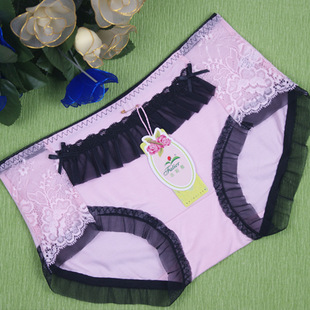 正品法莉雅 女式 内裤y-0004可爱蕾丝网纱莫代尔面料中腰小平角裤