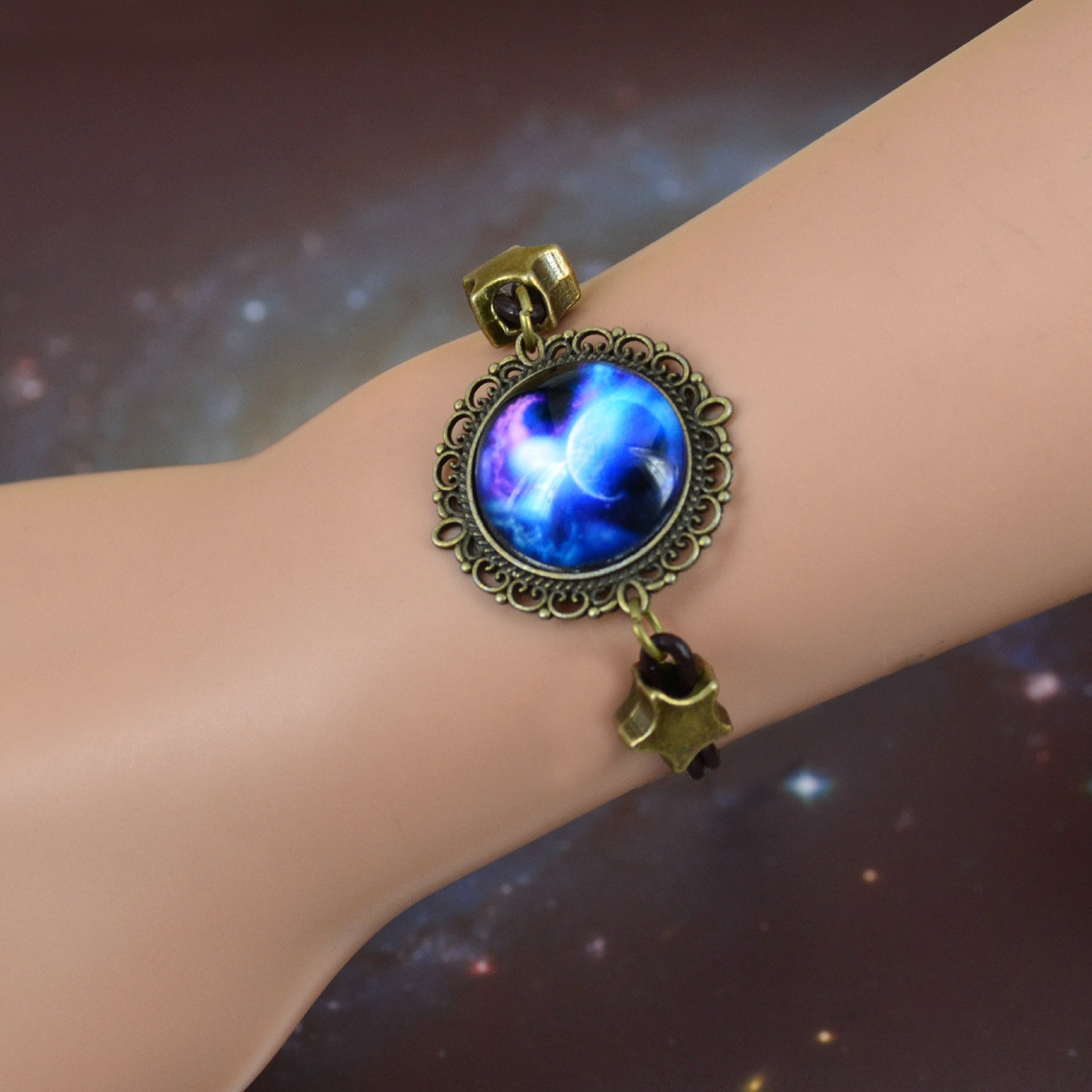 时尚欧美 复古diy手链外贸批发 星空图案时光宝石手链 ib576