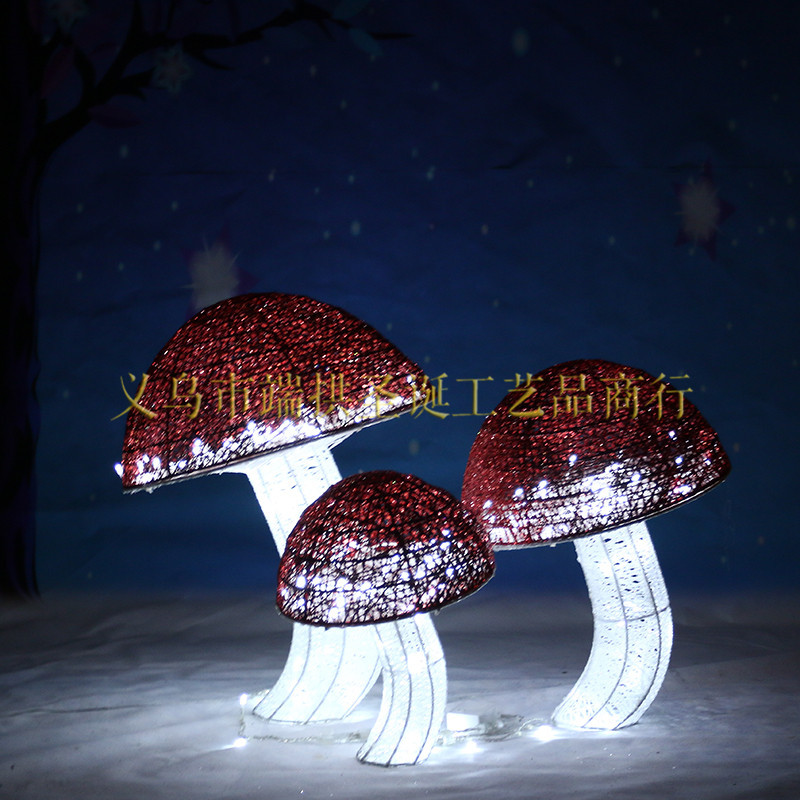 创意圣诞礼品 装饰品 家居商场摆件 发光圆头蘑菇三件套 产地货源