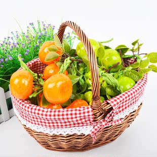产地货源pp藤编织篮子 仿藤篮水果果篮 精美手提礼品果篮批发