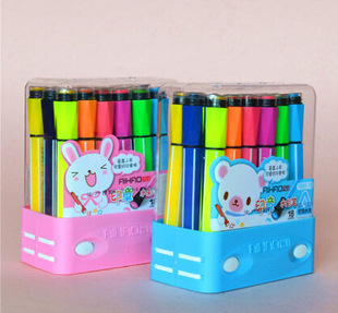 爱好画笔1881肥仔水彩笔粗头18色带印章可水洗无毒