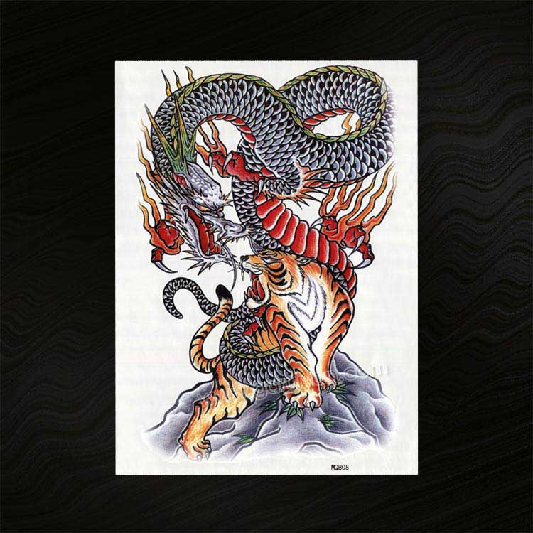 大图纹身贴 彩色纹身贴大尺寸龙虎相争图案 厂家定制批发 mqb08