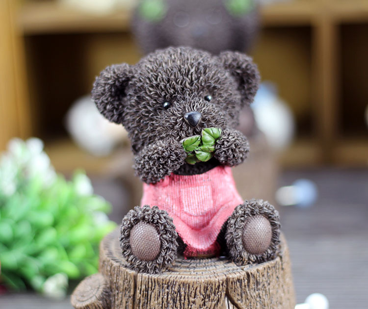 三不咖啡熊树叶礼品手摇音乐盒 桌面音乐摆件高档生日礼物八音盒