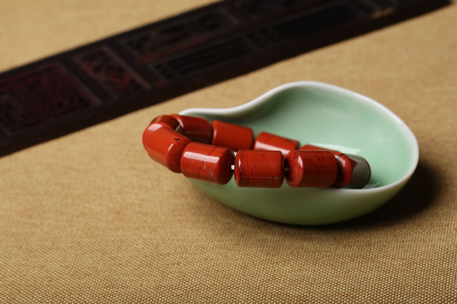 开光天然奈良红竹石手链 大气男女款桶珠手镯 2015转运守护石批发