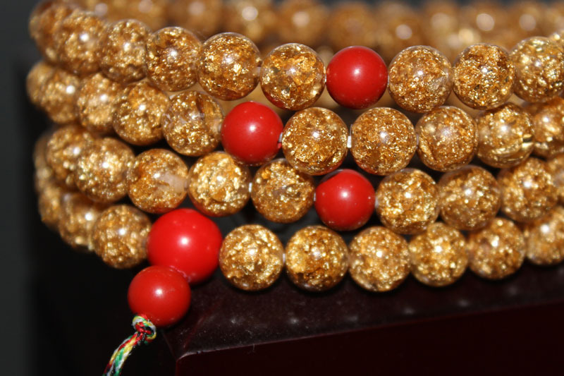 精品金箔 108颗佛珠手链手串金箔朱砂念珠多圈手串代理加盟