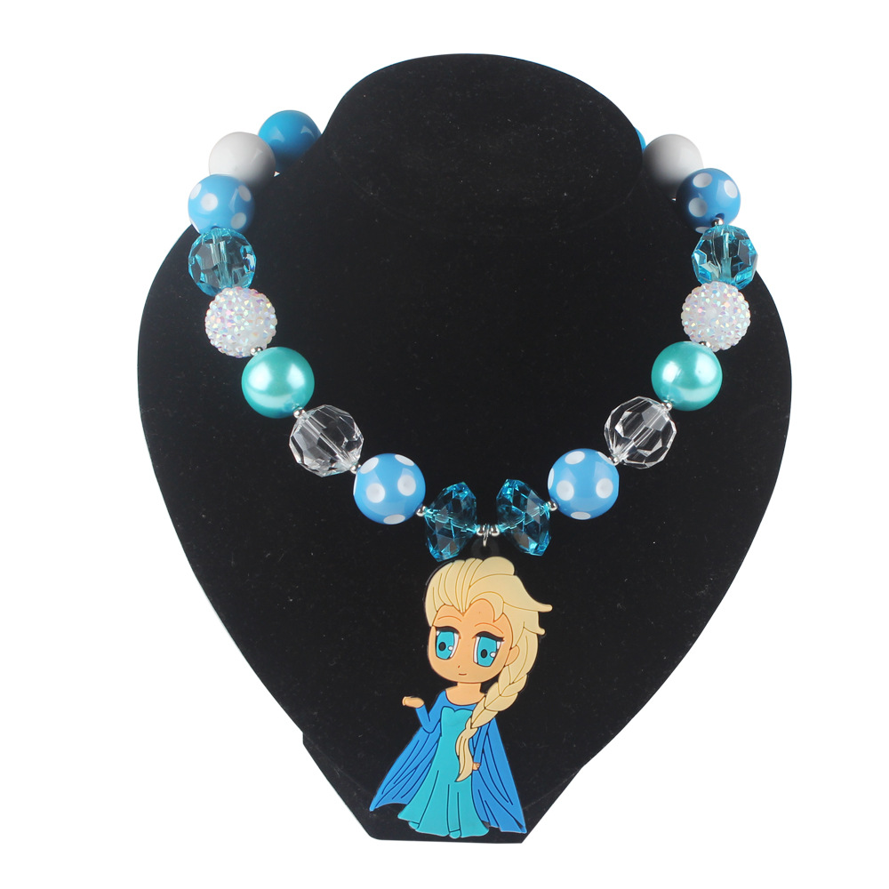 新款卡通爱莎公主吊坠儿童串珠项链 欧美简约女童夏季服装饰品