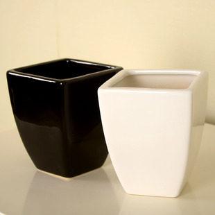 地中海纯白陶瓷花瓶花器 梯形 韩式简约田园花瓶亮光花盆陶瓷