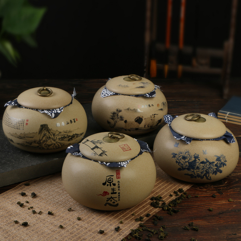 粗陶茶叶罐 大号陶瓷茶叶散罐 密封罐 存茶罐 储存罐定制logo批发