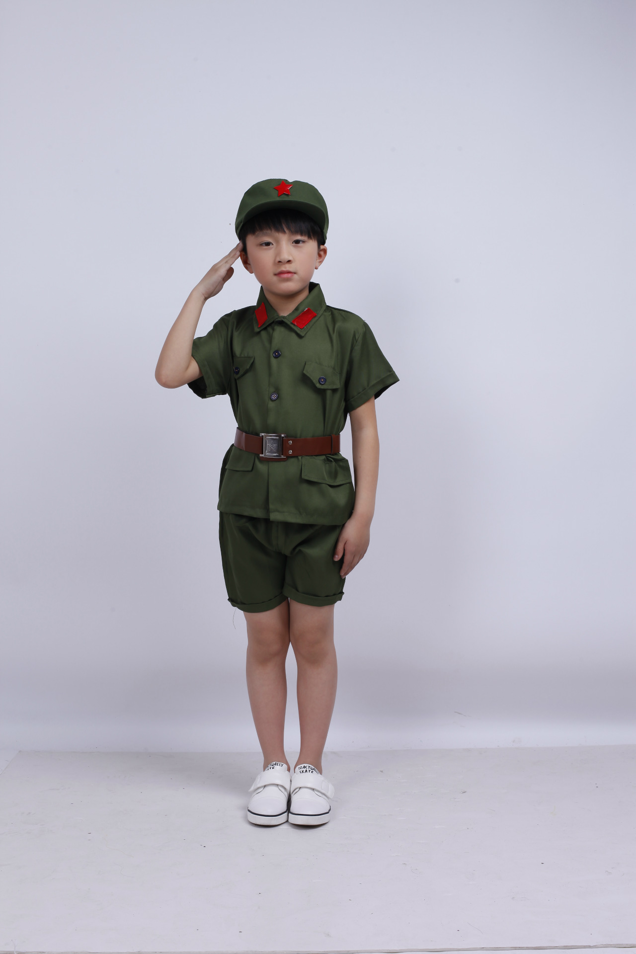 六一儿童新款小红军短袖舞台军装 红军演出服表演服大合唱服套装