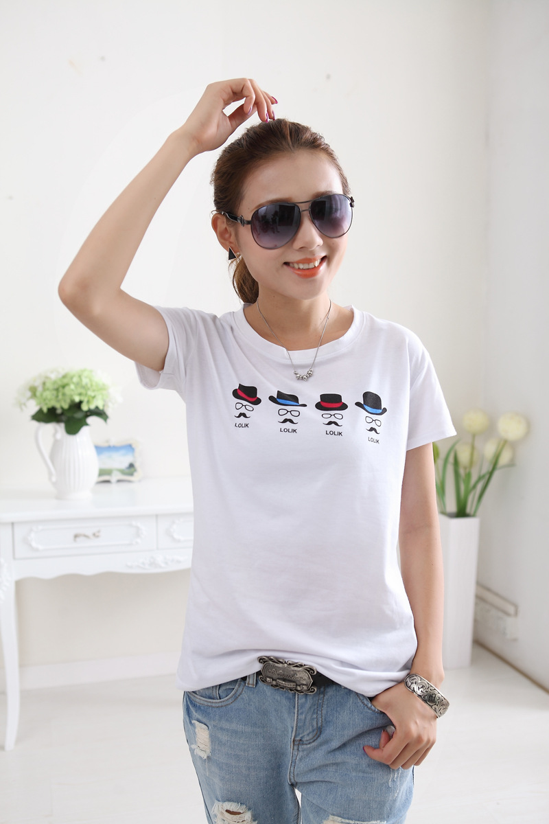 2015女装韩版宽松女生短袖t恤衫夏装爆款女式印花t恤大码半袖批发