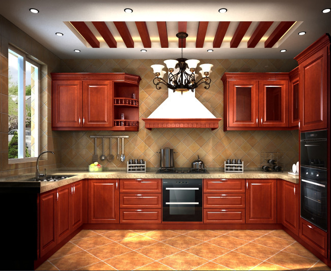 品牌实木橱柜 整体实木厨房橱柜定制 卡丹利热销实木橱柜