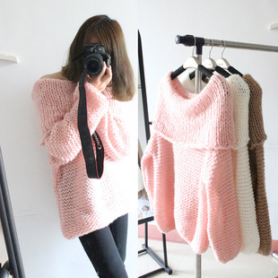 2015年春秋新款日系露肩大盆领毛衣女欧美普通宽松套头衫批发