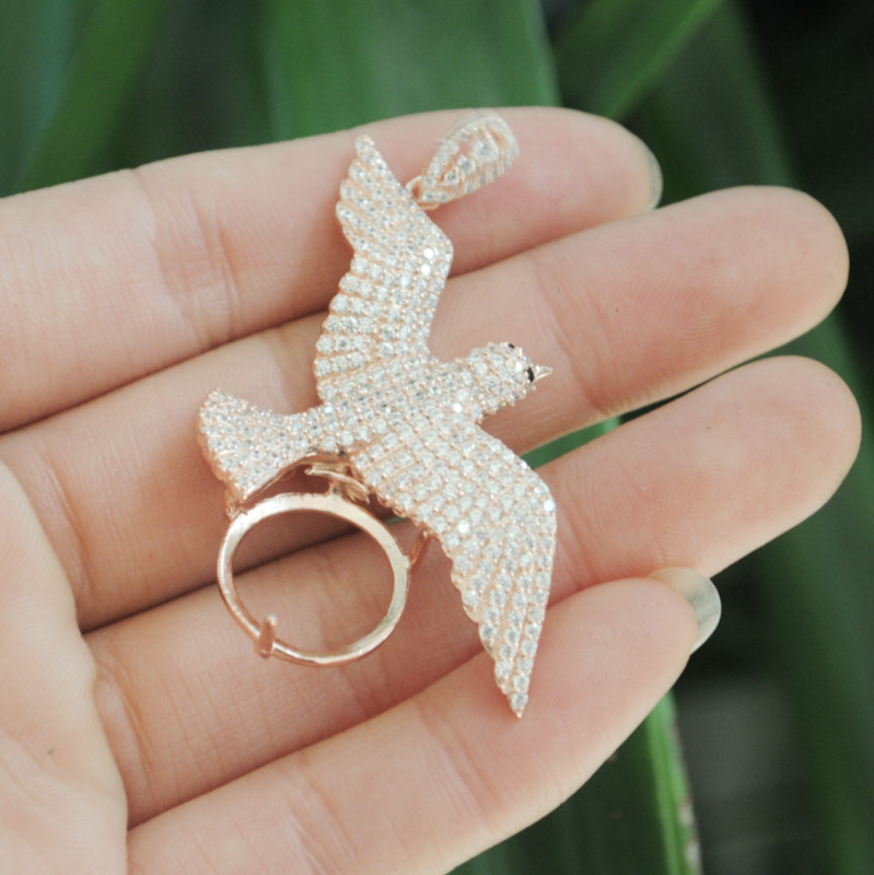 梦金华 s925银 自由飞翔的小鸟 吊坠 银饰 银托 颈饰 礼物