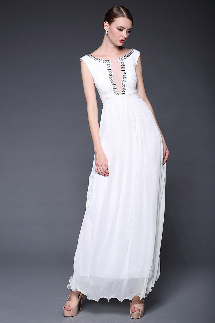 欧美时尚 2015夏装新款女神气质优雅风长款晚礼服 连衣裙w0227