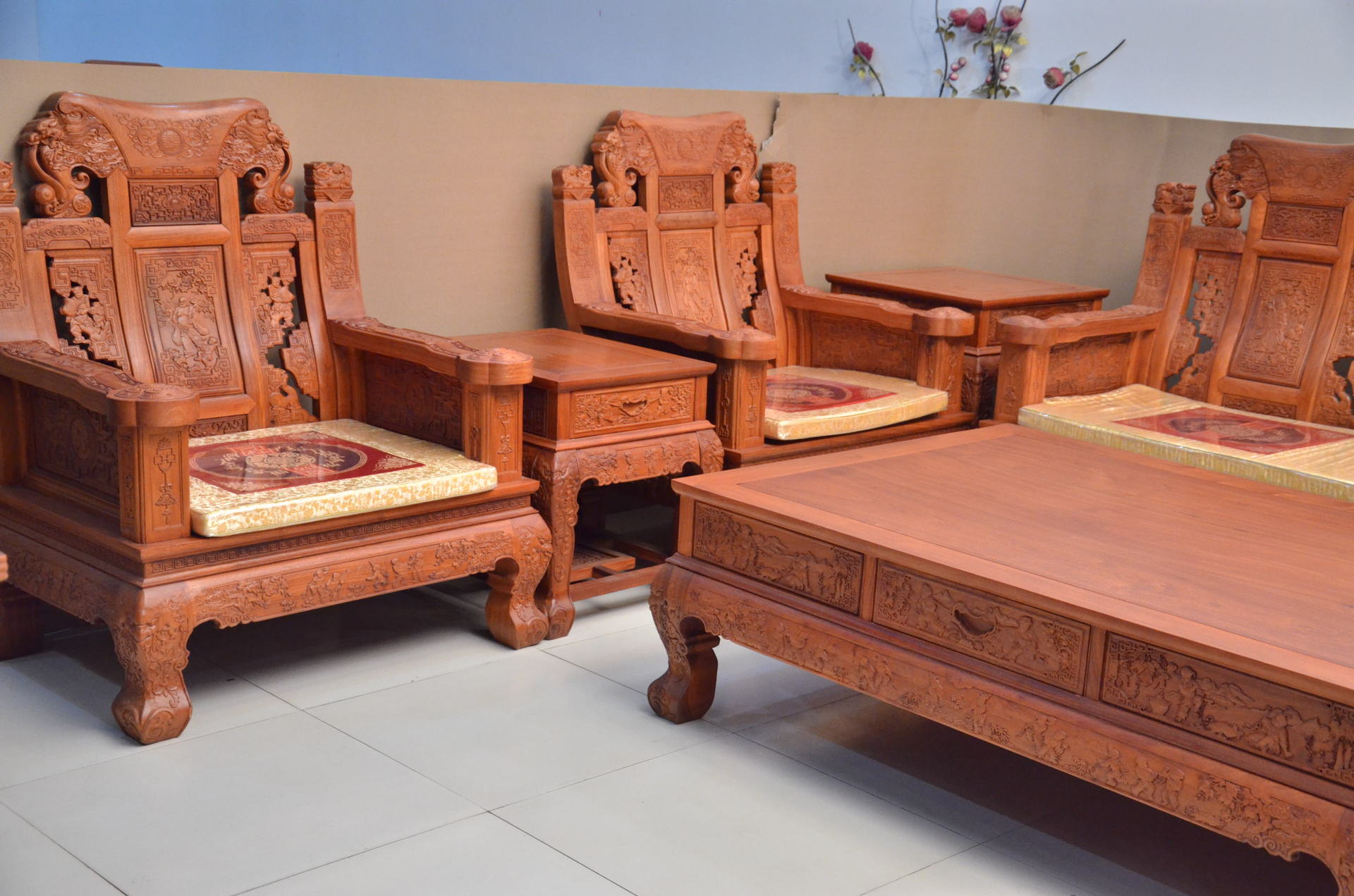 东阳红木根雕明清古典客厅彪云沙发组合十一件套实木特价批发