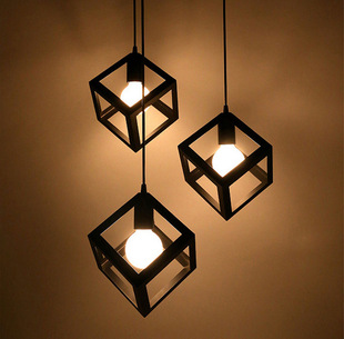 美式方形餐吊灯 四方创意吧台客厅吊灯 loft复古铁艺吊灯工厂批发